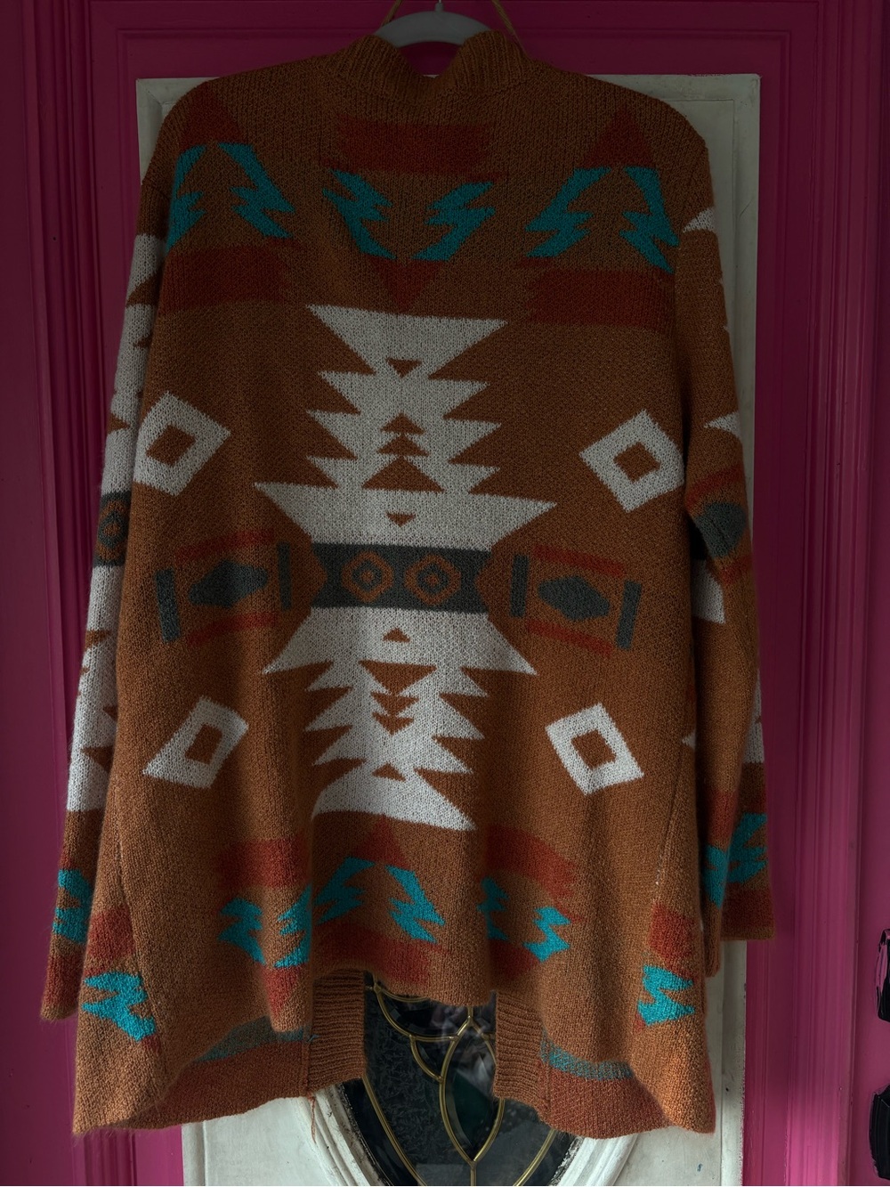 Cozy Southwestern Aztec Knit Cardigan in Rust & Cream - Picture 7 of 11